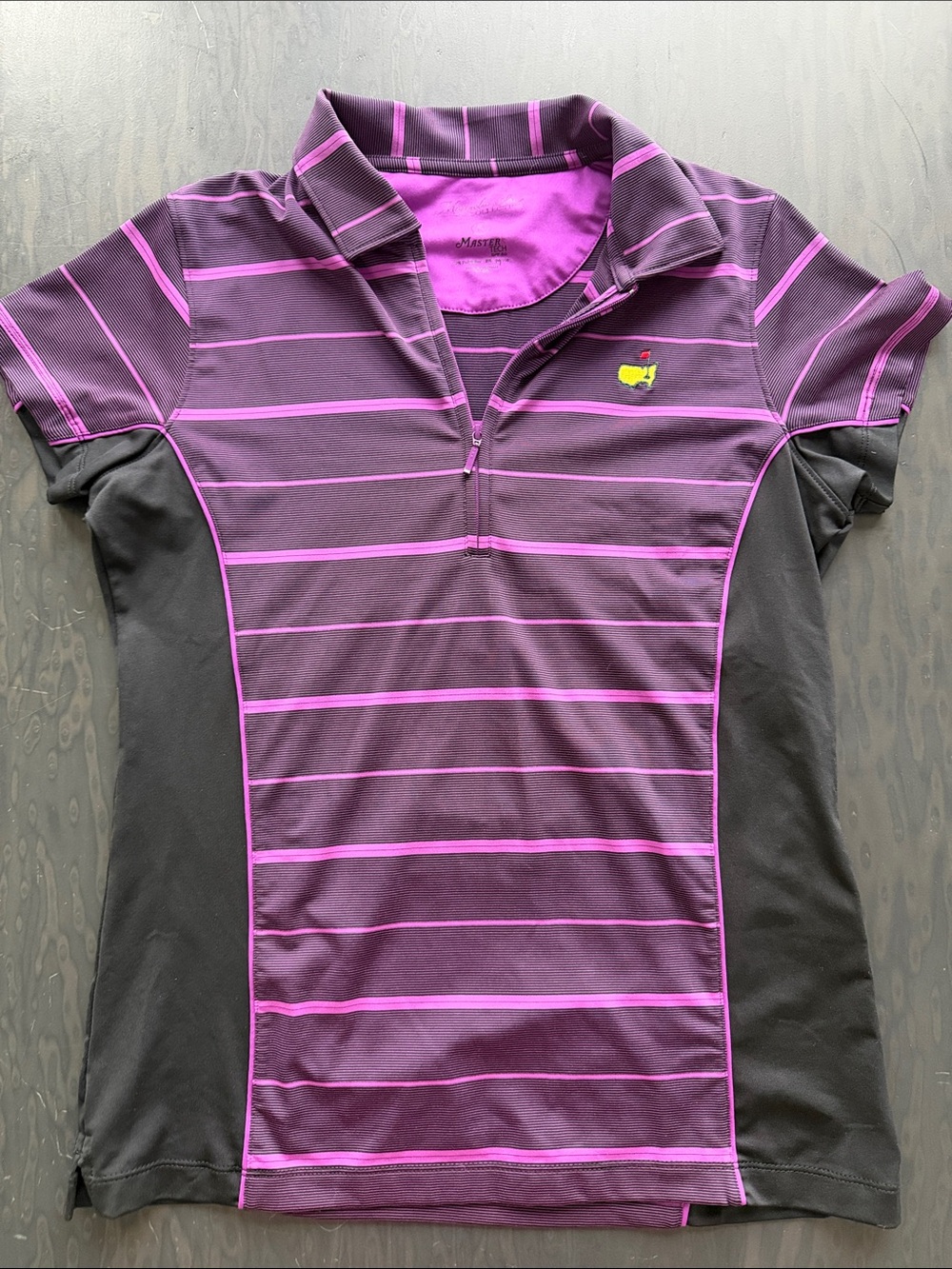 Women's Masters Purple Striped Golf Polo with Pink Accents